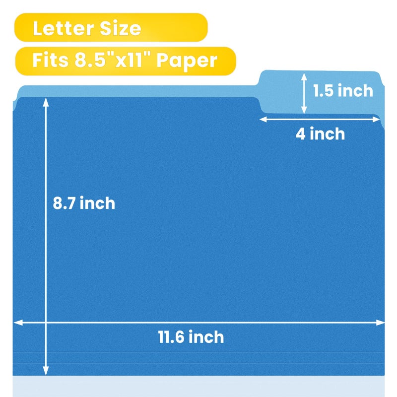 ساني مجلدات ملفات SUNEE بحجم الحروف باللون الأزرق، 100 حزمة مجلدات مانيلا 8.5 × 11 1/3 علامات تبويب، مجلدات ملفات ملونة، مكتب المنزل والمدرسة لملفات المستندات الورقية - Image 4
